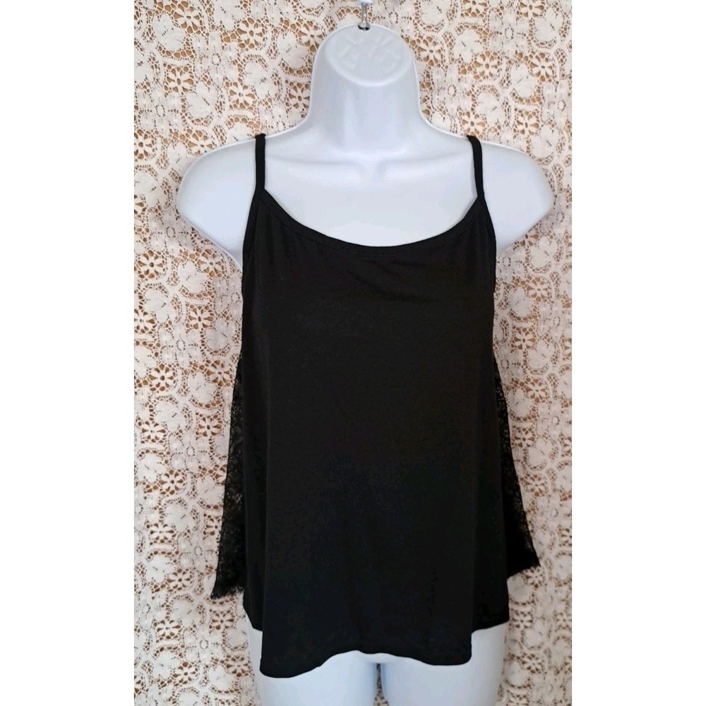Adore Me Camisole Top M Jet Black Lace Back Adjustable Spaghetti Straps NWT - Picture 2 of 8